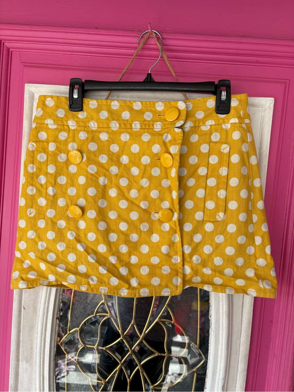 J. Crew Yellow Polka Dot Button-Front Mini Skirt